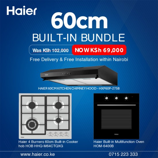 Haier 60cm Complete Built-in Bundle: 60cm Hood + 60cm 4 burner built-in Hob + 59L built-in oven