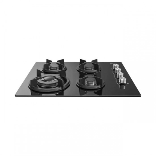 Midea 60CM, Gas Hob, Black Glass Panel, Triple Ring Burner, Cast Iron Pan Support, Plastic Knob