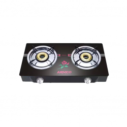 GC-8270GX – 2 Burner Glass Top Tabletop Gas Cooker, FREE 2M Pipe, Black