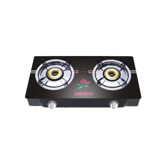 GC-8270GX – 2 Burner Glass Top Tabletop Gas Cooker, FREE 2M Pipe, Black