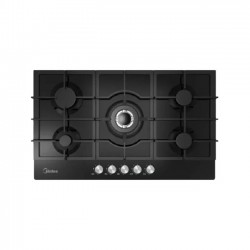 Midea 90CM, Gas Hob, Black Glass Panel, Triple Ring Burner, Cast Iron Pan Support, Plastic Knob