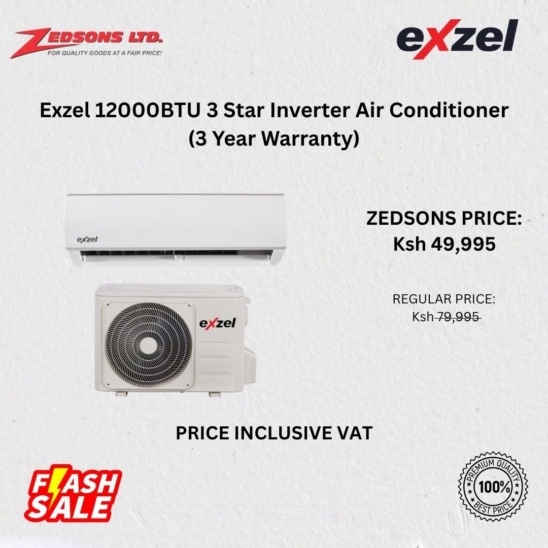 Exzel 12000BTU 3 Star Inverter Air Conditioner (3 Years Warranty)