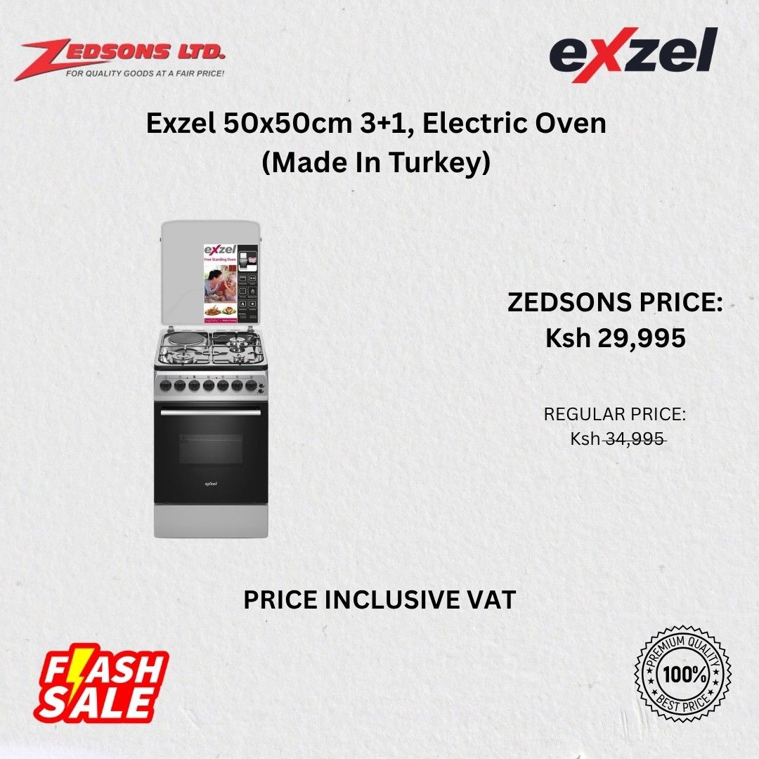 Exzel 50x50cm, 3 Gas+1 Electric, Electric Oven: EG5531GY