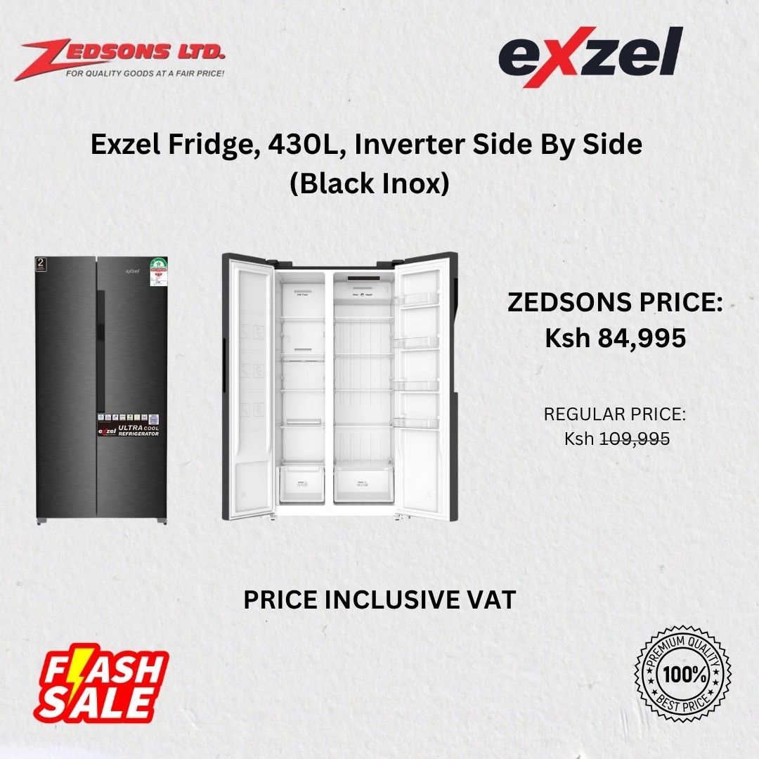Exzel Fridge, 430L, Inverter Side By Side (Black Inox)
