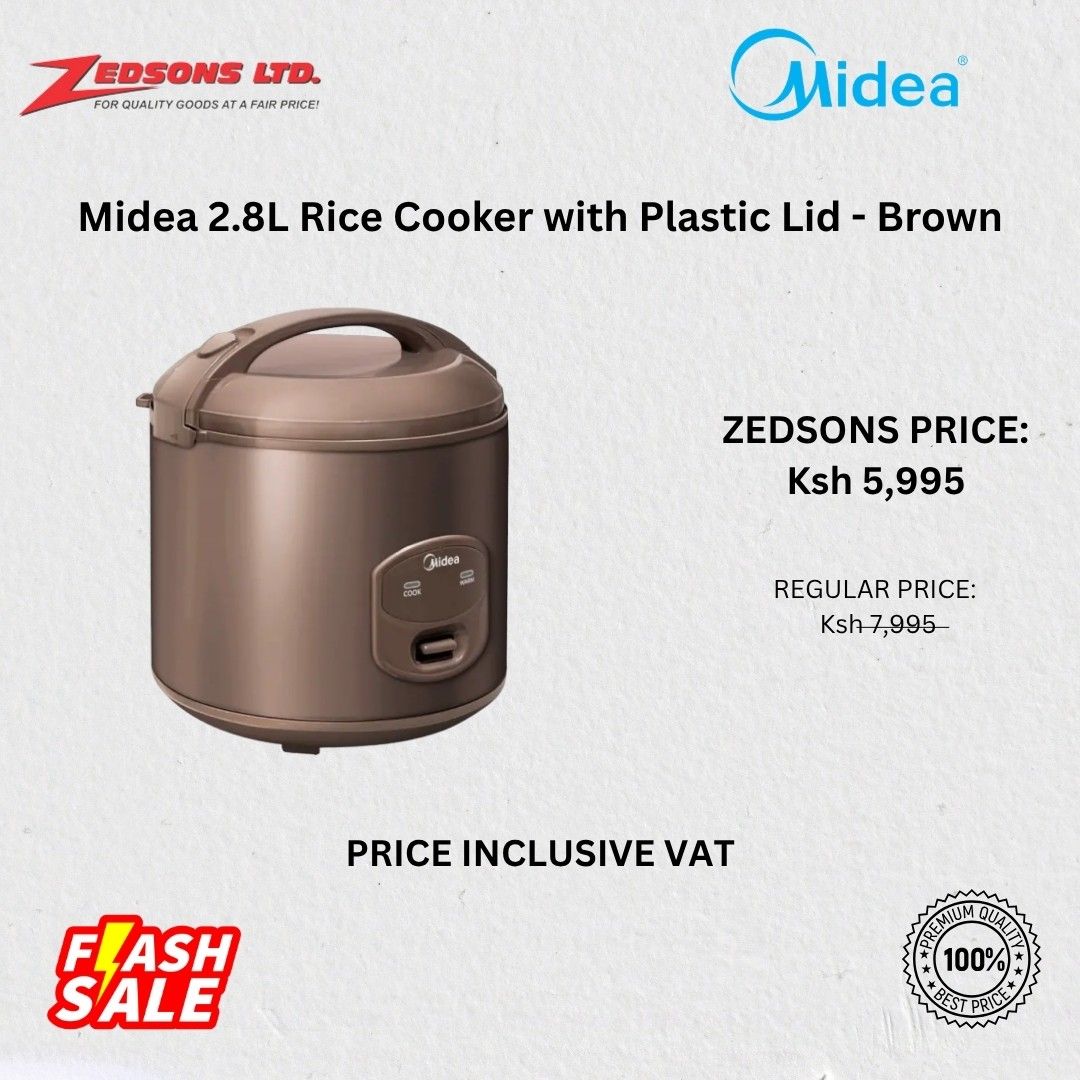 Midea 2.8L Rice Cooker with Plastic Lid - Brown