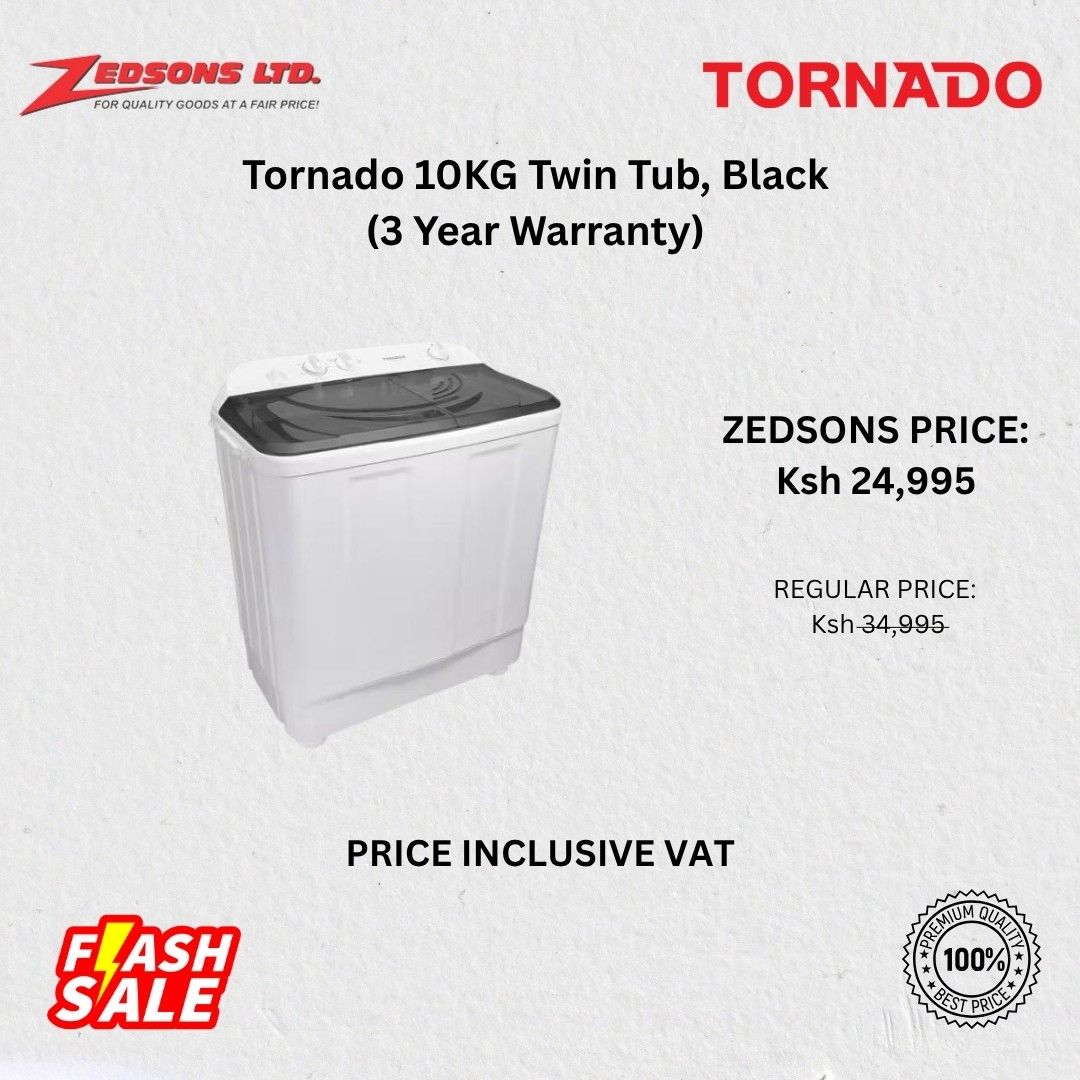 Tornado 10KG Twin Tub, Black (3 Year Warranty)