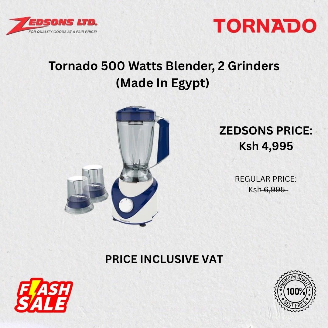 Tornado 500 Watts Blender, 2 Grinders (Made in Egypt)