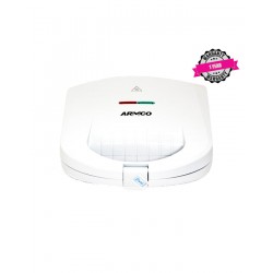 ARMCO AST-T1000 - 2 Slice Non Stick Sandwich Maker, 750W, White and Silver Lining.