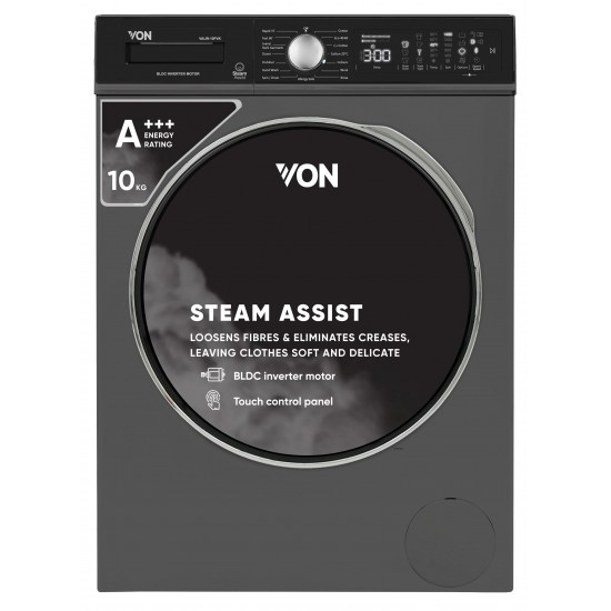 Von Front Load Washing Machine Silver - 10KG:  VALW-10FVK